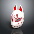 White Fox Mask With Red Ears Fire Character And Gray Eyes Design 3d model