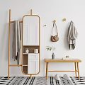 Nordic Shoe Changing Stool Shoe Changing Stool Drying Mirror Combination 3d model