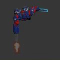 Blue And Red Robot Character Running With Flame And Blue Sword In Motion