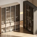 Light And Dark Wood Cabinets With Vertical Slats In Modern Interior Design