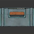 Blue Container with X Shaped Geometric Design Control Panel Numeric Keypad Screen and Orange Stripe
