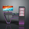 Modern Bookcase With LED Lighting Storage Shelves Home Office Computer Desk Setup