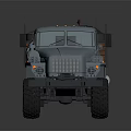 Military Transport Truck With Gray Exterior Open Bed And Metal Drums Loaded