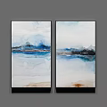 Elegant Modern Abstract Paintings Two Panel With Blue White Landscape Style 3d model