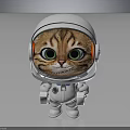 Cute Striped Cat Character In White Astronaut Helmet With Big Green Eyes