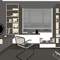 Modern Desk and Chair Desk Bookcase Book Makeup Table 3d model