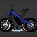 Blue Bicycle With Black Scooter And Sports Sneakers On Gray Background