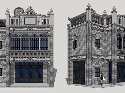 Traditional Commercial Complex Architecture Featuring Brick Facade And Decorative Storefront Details 3d model