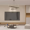 Modern Open Living Dining Room Interior With White Sofa Round Pendant Lights And Decorative Painting