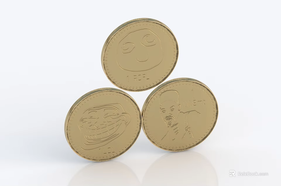 Fashionable Gold Coin Jewelry With Various Engraved Designs And Shiny Metallic Finish 3d model 