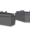 Gray Display Counters With Black Devices And Blue Screen Equipment On Top 3d model