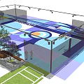 Modern UNIPARK Basketball Court Design With Blue Orange Court And Surrounding Greenery Fencing