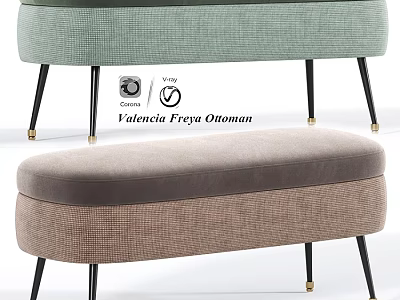 Valencia Freya Ottoman Modern Upholstered Bench With Black Metal Legs 3d model