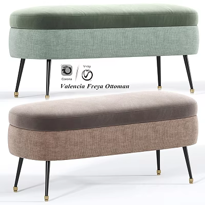Valencia Freya Ottoman Modern Upholstered Bench With Black Metal Legs 3d model