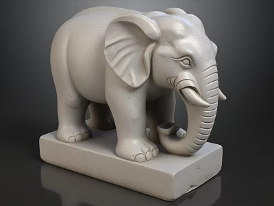 Stone Elephant Sculpture With Detailed Ears Tusks And Base Stand 3d model
