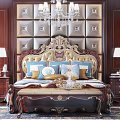 European background double bed bedding combination 3d model
