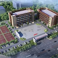 Twin Modern Office Buildings With Basketball Courts Central Square Parking And Lush Greenery