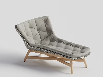 Gray Quilted Lounge Chair With Diamond Pattern Cushion Woven Trim And Wooden Legs 3d model