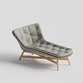 Gray Quilted Lounge Chair With Diamond Pattern Cushion Woven Trim And Wooden Legs