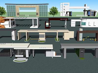 Modern Entrance Gate Designs With Canopies Columns And Architectural Elements 3d model