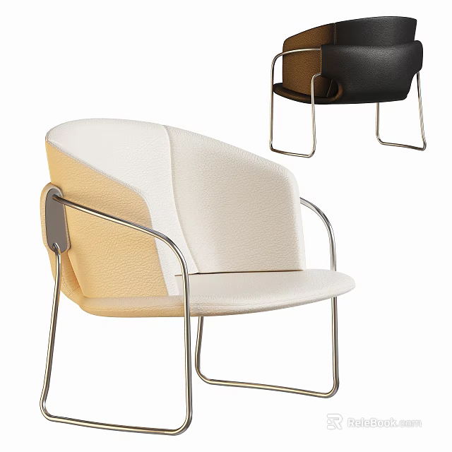 Modern Leisure Chair Featuring Beige White And Black Leather Upholstery With Metal Frame 3d model 