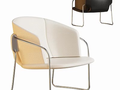 Modern Leisure Chair Featuring Beige White And Black Leather Upholstery With Metal Frame 3d model