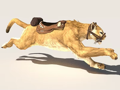 Powerful Cougar Running Fast With Leather Saddle And Bridle On White Background 3d model