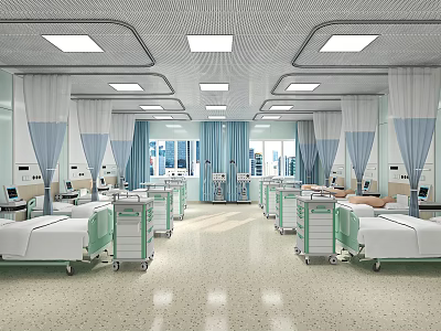 Modern Hospital Outpatient Clinic Interior With Multiple Beds Medical Equipment And Ceiling Lights 3d model