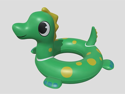 Green Inflatable Dinosaur Shaped Swim Ring With Yellow Spots For Kids Water Sports Equipment 3d model