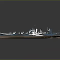 3D Rendered Large Battleship With Blue Hull Brown Deck And Multiple Main Turrets