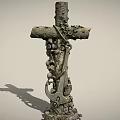 Stone Wood Cross Sculpture With Rustic Design And Decorative Details