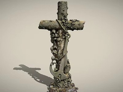 Stone Wood Cross Sculpture With Rustic Design And Decorative Details 3d model Stone Wood Cross Sculpture With Rustic Design And Decorative Details 3d model