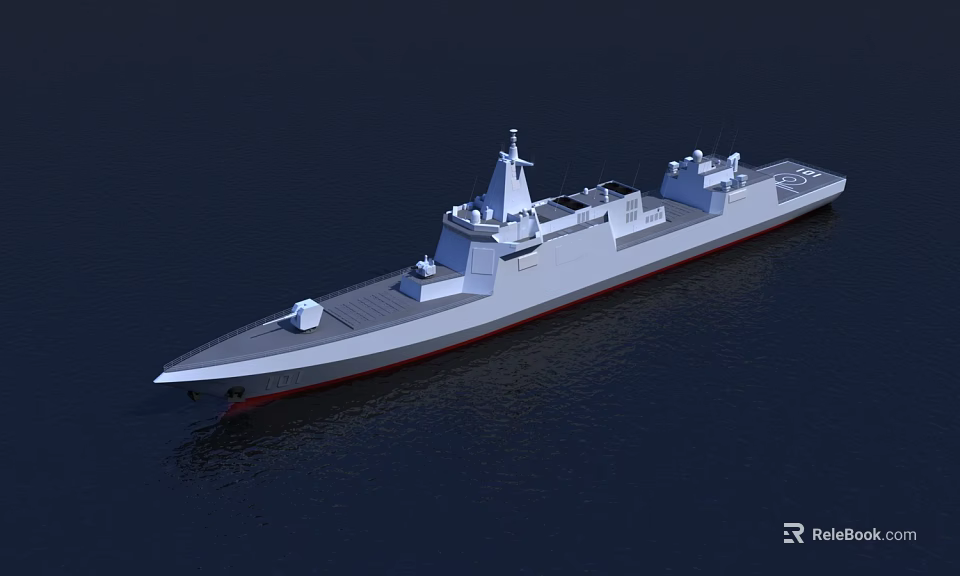 Modern Warship With Gray Hull Superstructure And Radar System On The Water 3d model 