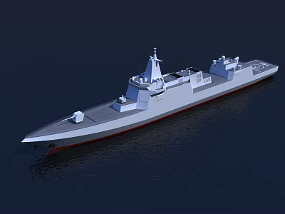 Modern Warship With Gray Hull Superstructure And Radar System On The Water 3d model