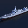 Modern Warship With Gray Hull Superstructure And Radar System On The Water