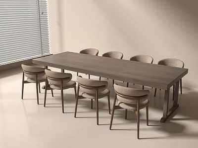 Modern Wooden Conference Table With Six Chairs In Contemporary Office Meeting Space 3d model