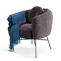 Velvet Single Sofa With Curved Armrests Metal Legs Button Tufted Cushion And Blue Throw Blanket
