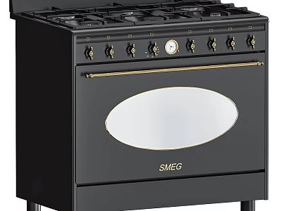 Classic Smeg Range Cooker With Black Finish And Gold Accents For Modern Kitchens 3d model
