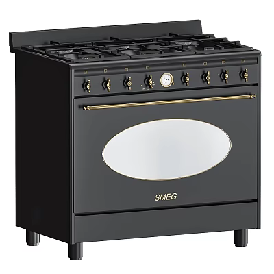 Classic Smeg Range Cooker With Black Finish And Gold Accents For Modern Kitchens 3d model