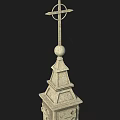 Stone Pillar With Layered Structure And Top Sphere Cross Decoration 3d model