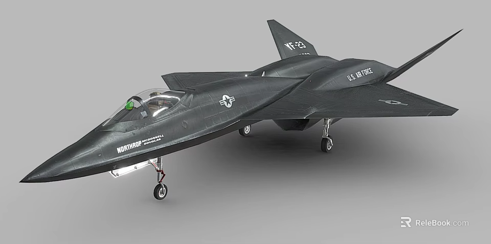 Black YF-23 Fighter Jet Model With US Air Force Insignia And Cockpit 3d model 