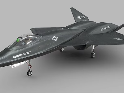 Black YF-23 Fighter Jet Model With US Air Force Insignia And Cockpit 3d model