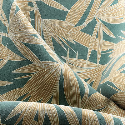 Vibrant Green Fabric Featuring Golden Leaf Patterns And Detailed Textured Design 3d model