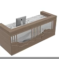 Modern Wooden Reception Desk With Marble Countertop Built-in iPad And Decorative Landscape Screen Design
