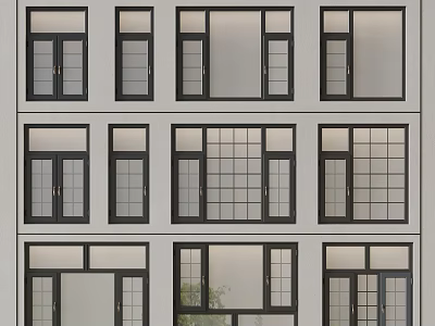 Various Casement Windows With Black Frames And Grid Patterns In Modern Designs For Building Exterior 3d model
