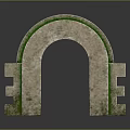 Scenic Stone Archway View with Green Moss Covered Surface Against Gray Background and Reflection