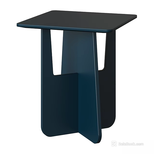Deep Blue Dining Table With Unique Geometric Shaped Legs Modern Design 3d model 
