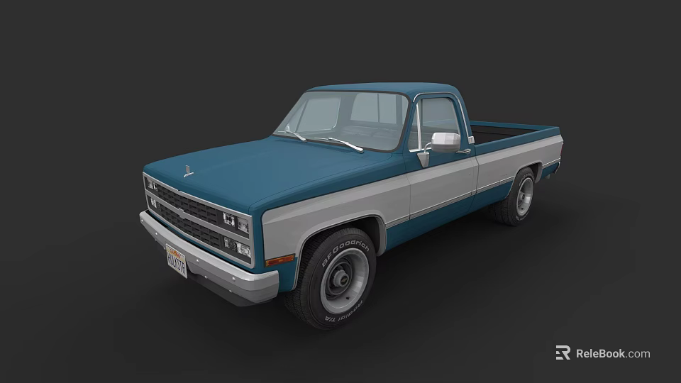 Classic Blue And Silver Pickup Truck With Retro Design And Chrome Accents 3d model 