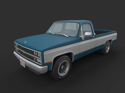 Classic Blue And Silver Pickup Truck With Retro Design And Chrome Accents 3d model
