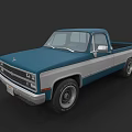 Classic Blue And Silver Pickup Truck With Retro Design And Chrome Accents